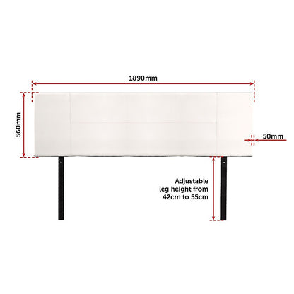 PU Leather King Bed Headboard Bedhead - White - Cosy Abode