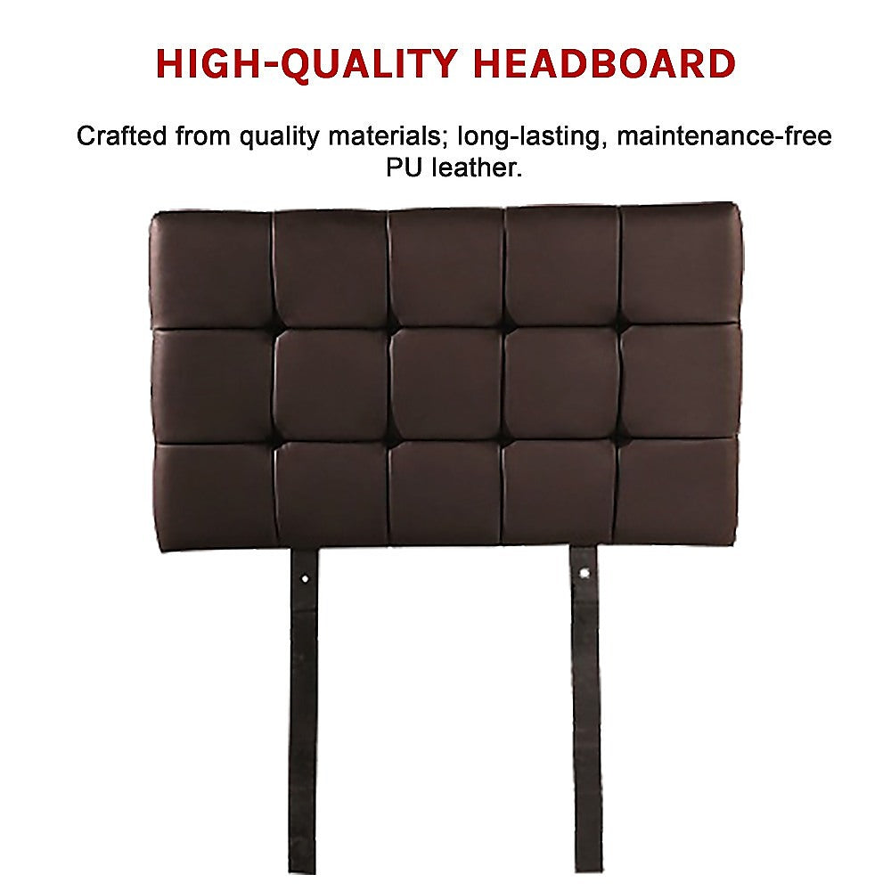 PU Leather Single Bed Deluxe Headboard Bedhead - Brown - Cosy Abode