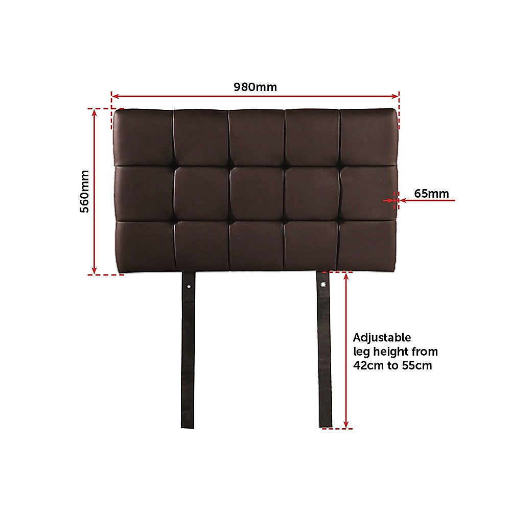 PU Leather Single Bed Deluxe Headboard Bedhead - Brown - Cosy Abode