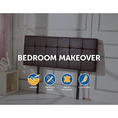 PU Leather Double Bed Deluxe Headboard Bedhead - Brown - Cosy Abode