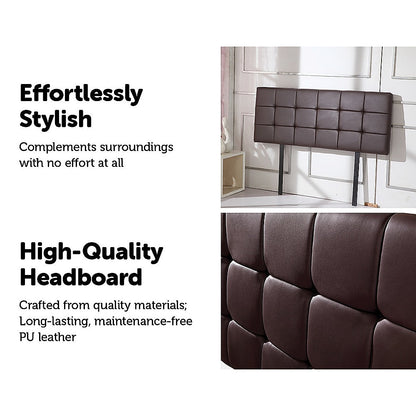 PU Leather Double Bed Deluxe Headboard Bedhead - Brown - Cosy Abode