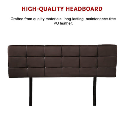 PU Leather Queen Bed Deluxe Headboard Bedhead - Brown - Cosy Abode