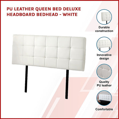 PU Leather Queen Bed Deluxe Headboard Bedhead - White - Cosy Abode