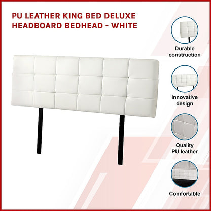 PU Leather King Bed Deluxe Headboard Bedhead - White - Cosy Abode