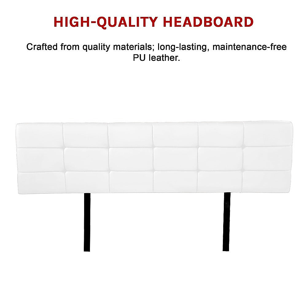 PU Leather King Bed Deluxe Headboard Bedhead - White - Cosy Abode