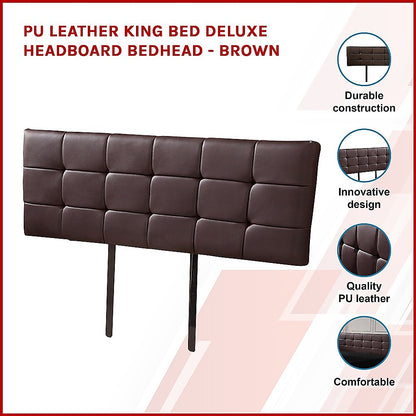 PU Leather King Bed Deluxe Headboard Bedhead - Brown - Cosy Abode