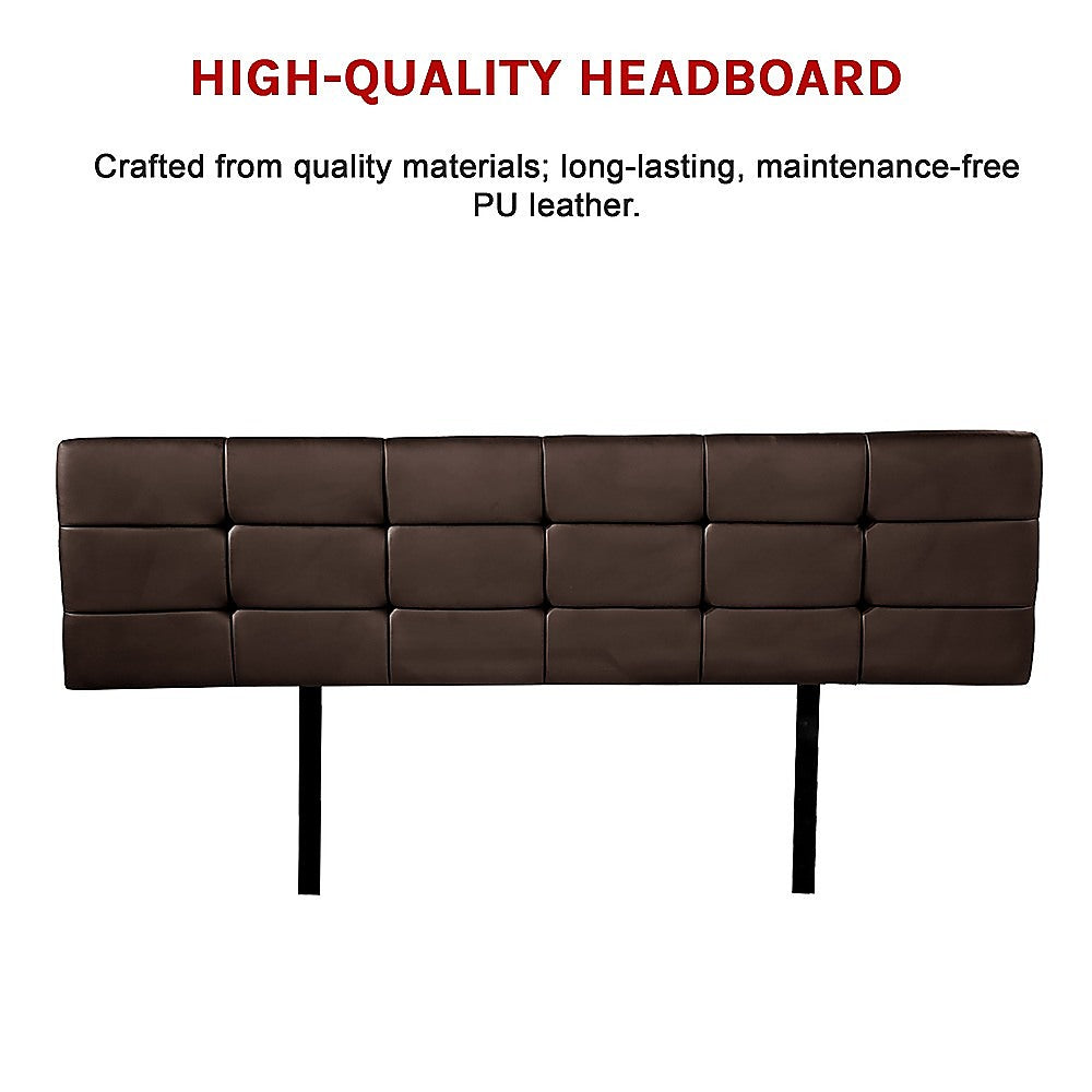 PU Leather King Bed Deluxe Headboard Bedhead - Brown - Cosy Abode