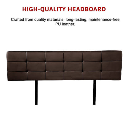 PU Leather King Bed Deluxe Headboard Bedhead - Brown - Cosy Abode