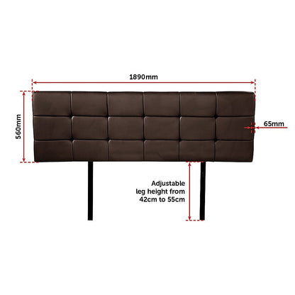 PU Leather King Bed Deluxe Headboard Bedhead - Brown - Cosy Abode