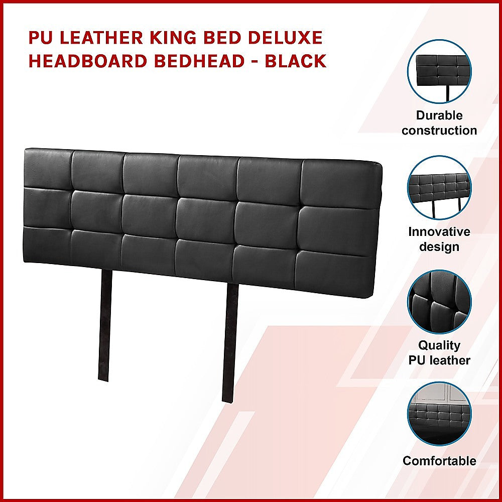 PU Leather King Bed Deluxe Headboard Bedhead - Black - Cosy Abode