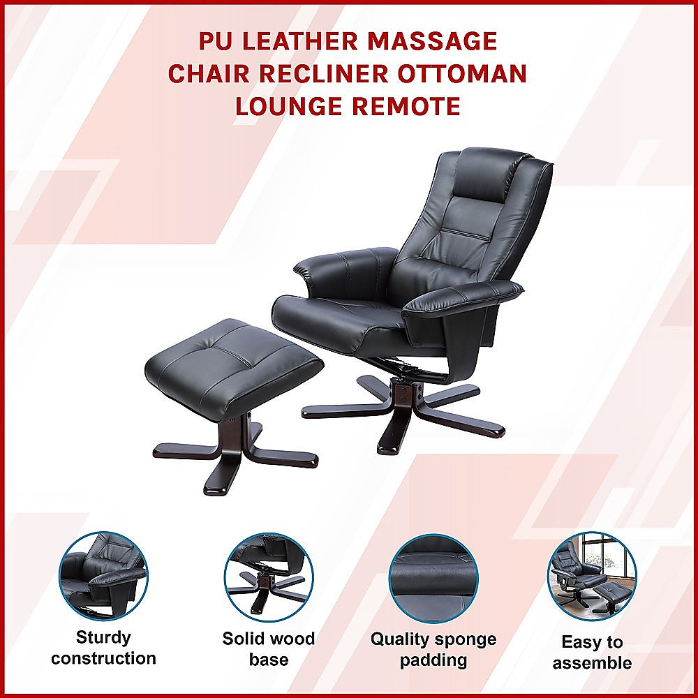 PU Leather Massage Chair Recliner Ottoman Lounge Remote - Cosy Abode
