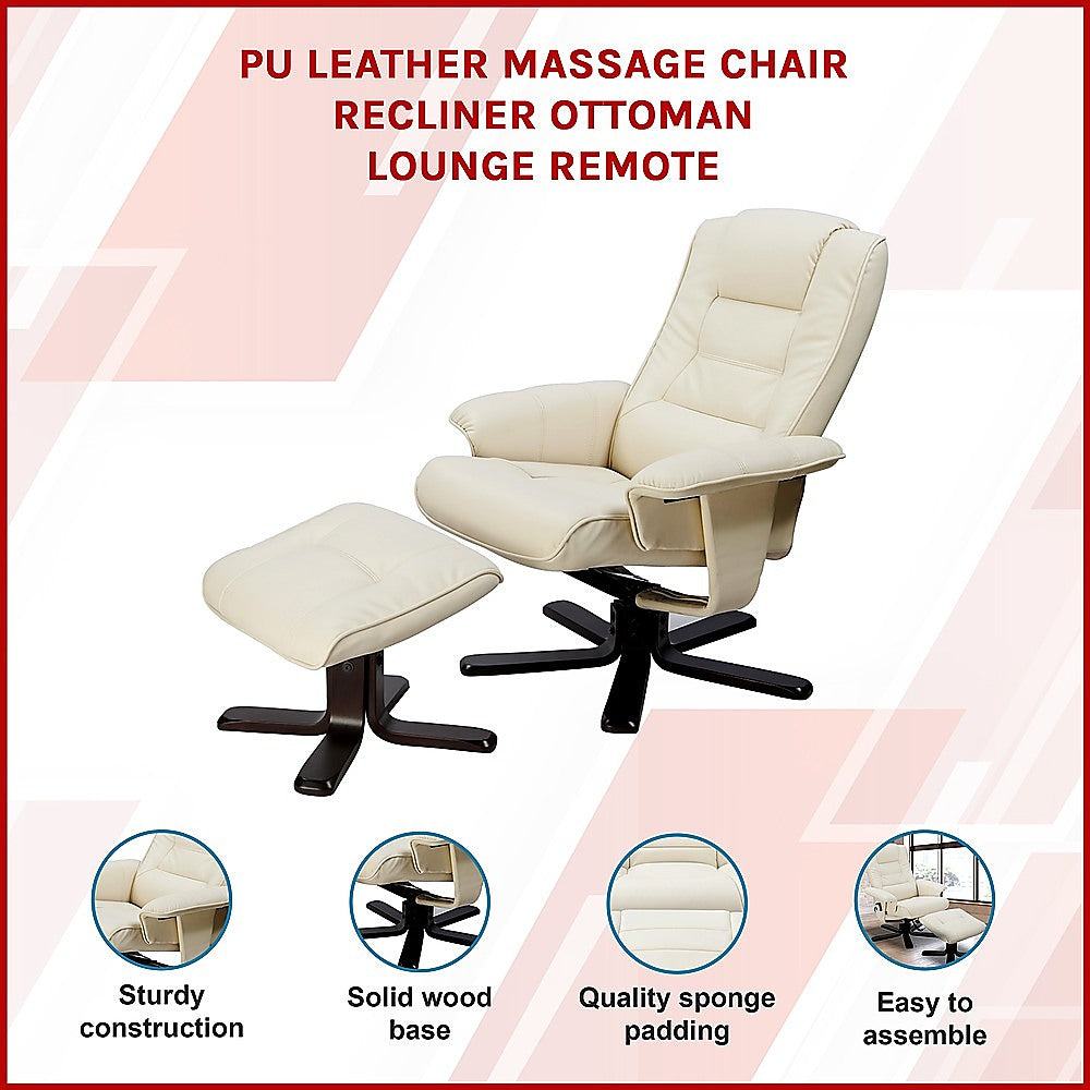 PU Leather Massage Chair Recliner Ottoman Lounge Remote - Cosy Abode