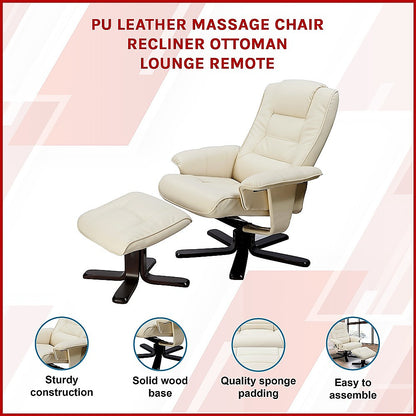 PU Leather Massage Chair Recliner Ottoman Lounge Remote - Cosy Abode