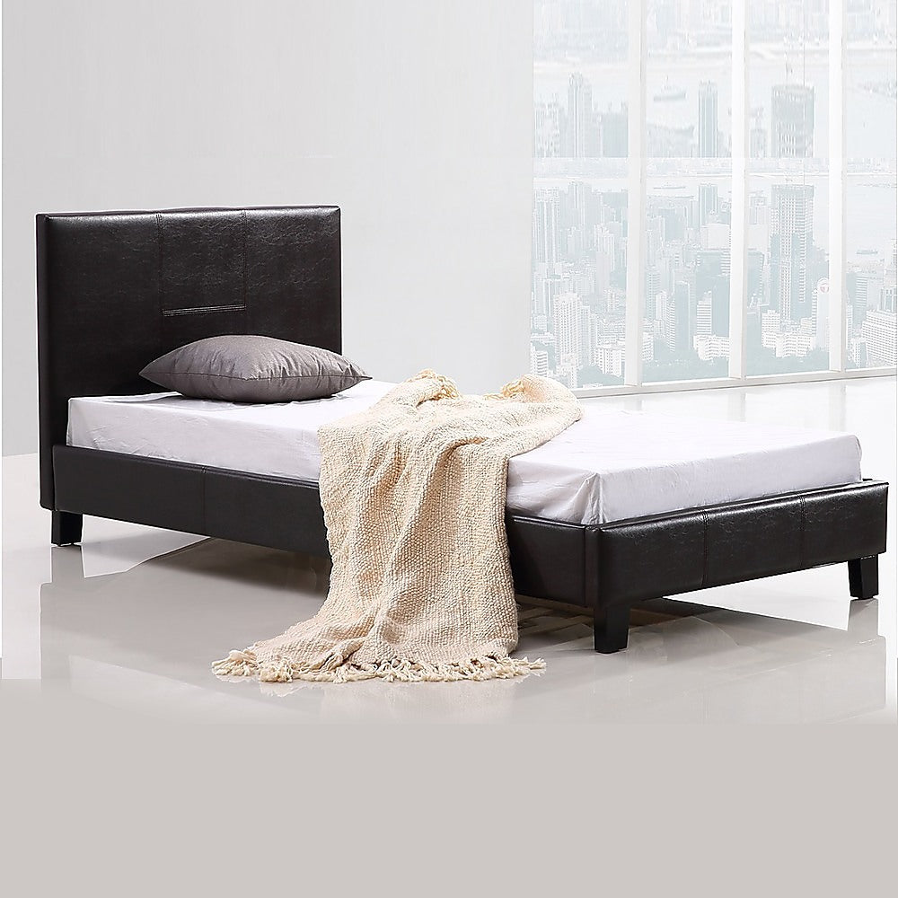 Single PU Leather Bed Frame Brown - Cosy Abode