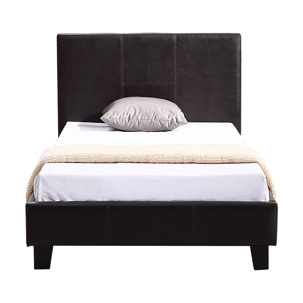 Single PU Leather Bed Frame Brown - Cosy Abode
