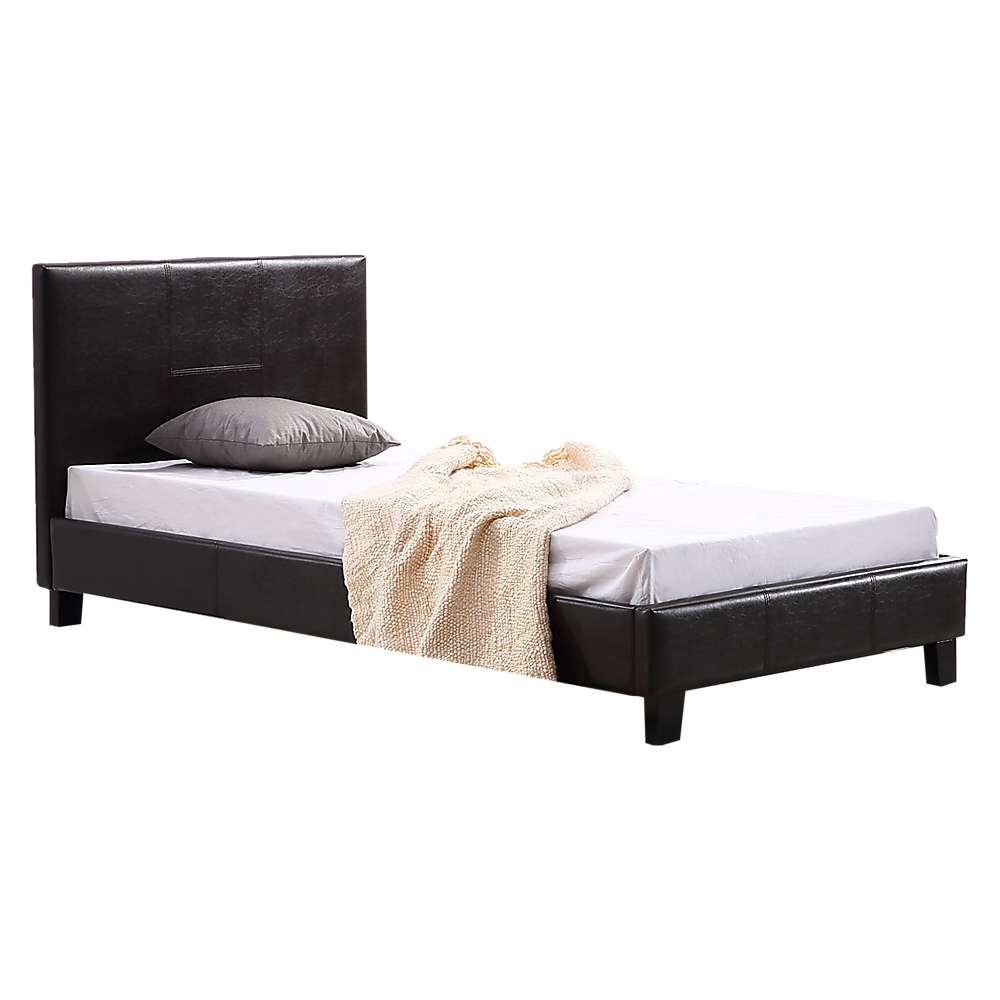 Single PU Leather Bed Frame Brown - Cosy Abode