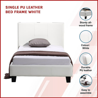 Single PU Leather Bed Frame White - Cosy Abode