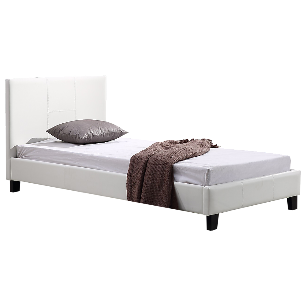 Single PU Leather Bed Frame White - Cosy Abode