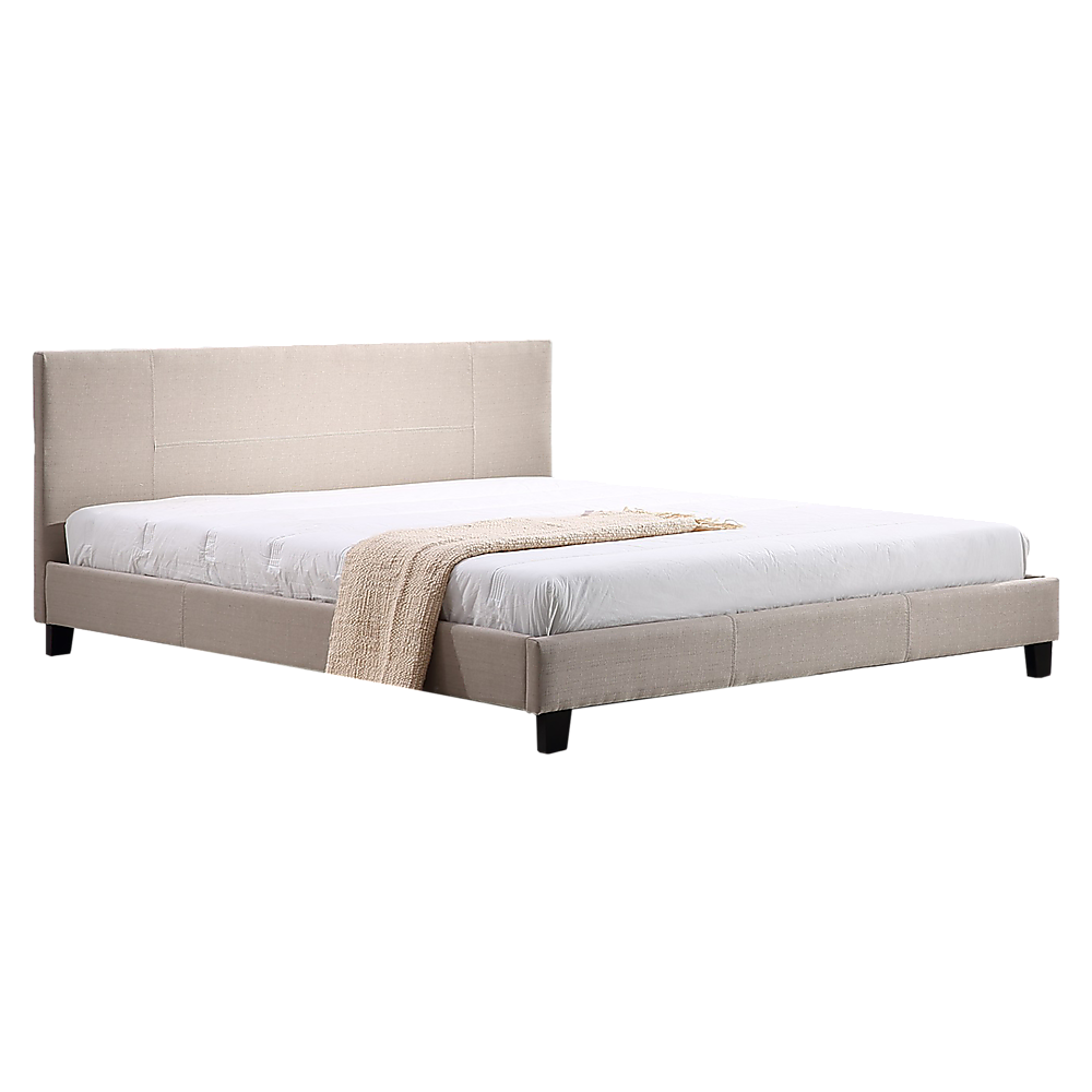 King Linen Fabric Bed Frame Beige - Cosy Abode