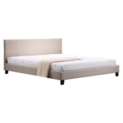 King Linen Fabric Bed Frame Beige - Cosy Abode