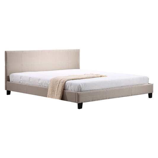 King Linen Fabric Bed Frame Beige - Cosy Abode