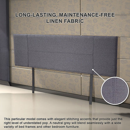 Linen Fabric King Bed Headboard Bedhead - Grey - Cosy Abode