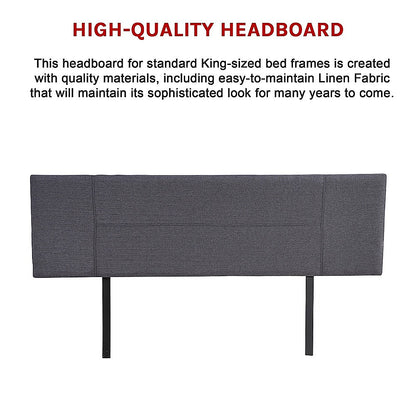 Linen Fabric King Bed Headboard Bedhead - Grey - Cosy Abode