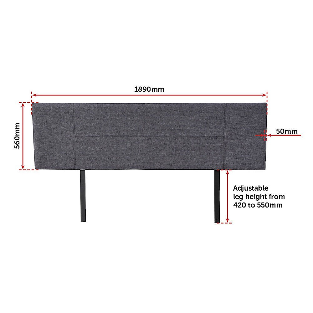 Linen Fabric King Bed Headboard Bedhead - Grey - Cosy Abode