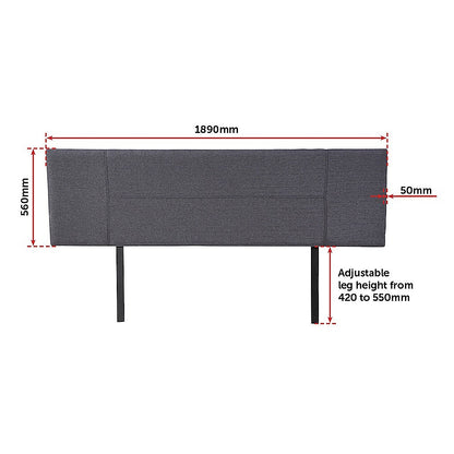 Linen Fabric King Bed Headboard Bedhead - Grey - Cosy Abode