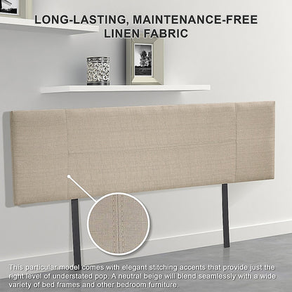 Linen Fabric King Bed Headboard Bedhead - Beige - Cosy Abode