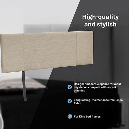 Linen Fabric King Bed Headboard Bedhead - Beige - Cosy Abode