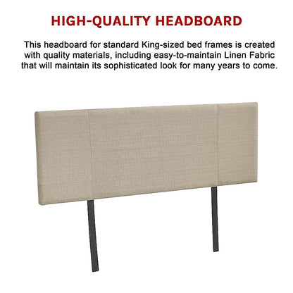 Linen Fabric King Bed Headboard Bedhead - Beige - Cosy Abode