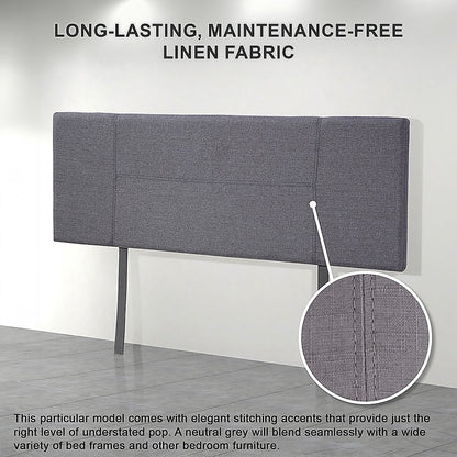 Linen Fabric Queen Bed Headboard Bedhead - Grey - Cosy Abode