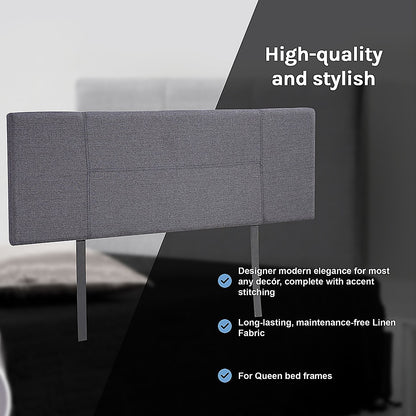 Linen Fabric Queen Bed Headboard Bedhead - Grey - Cosy Abode