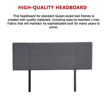 Linen Fabric Queen Bed Headboard Bedhead - Grey - Cosy Abode