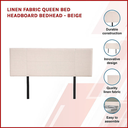 Linen Fabric Queen Bed Headboard Bedhead - Beige - Cosy Abode