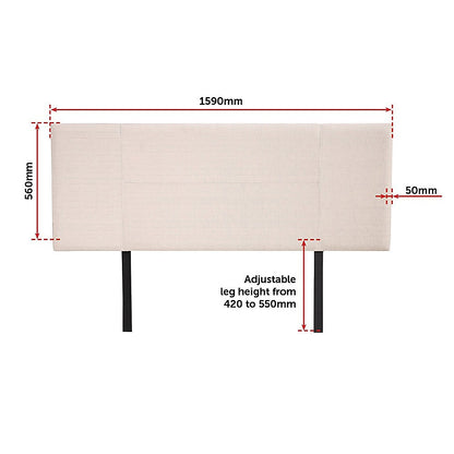 Linen Fabric Queen Bed Headboard Bedhead - Beige - Cosy Abode