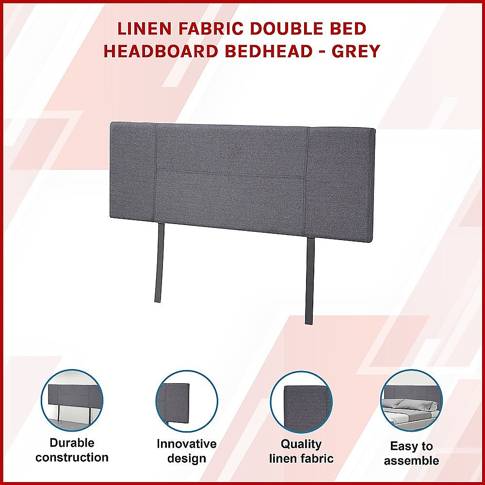 Linen Fabric Double Bed Headboard Bedhead - Grey - Cosy Abode