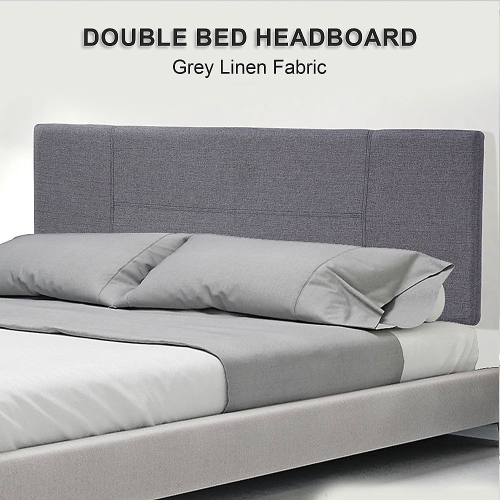 Linen Fabric Double Bed Headboard Bedhead - Grey - Cosy Abode