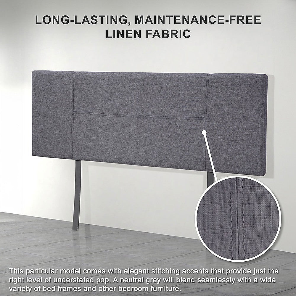 Linen Fabric Double Bed Headboard Bedhead - Grey - Cosy Abode