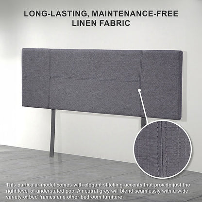 Linen Fabric Double Bed Headboard Bedhead - Grey - Cosy Abode
