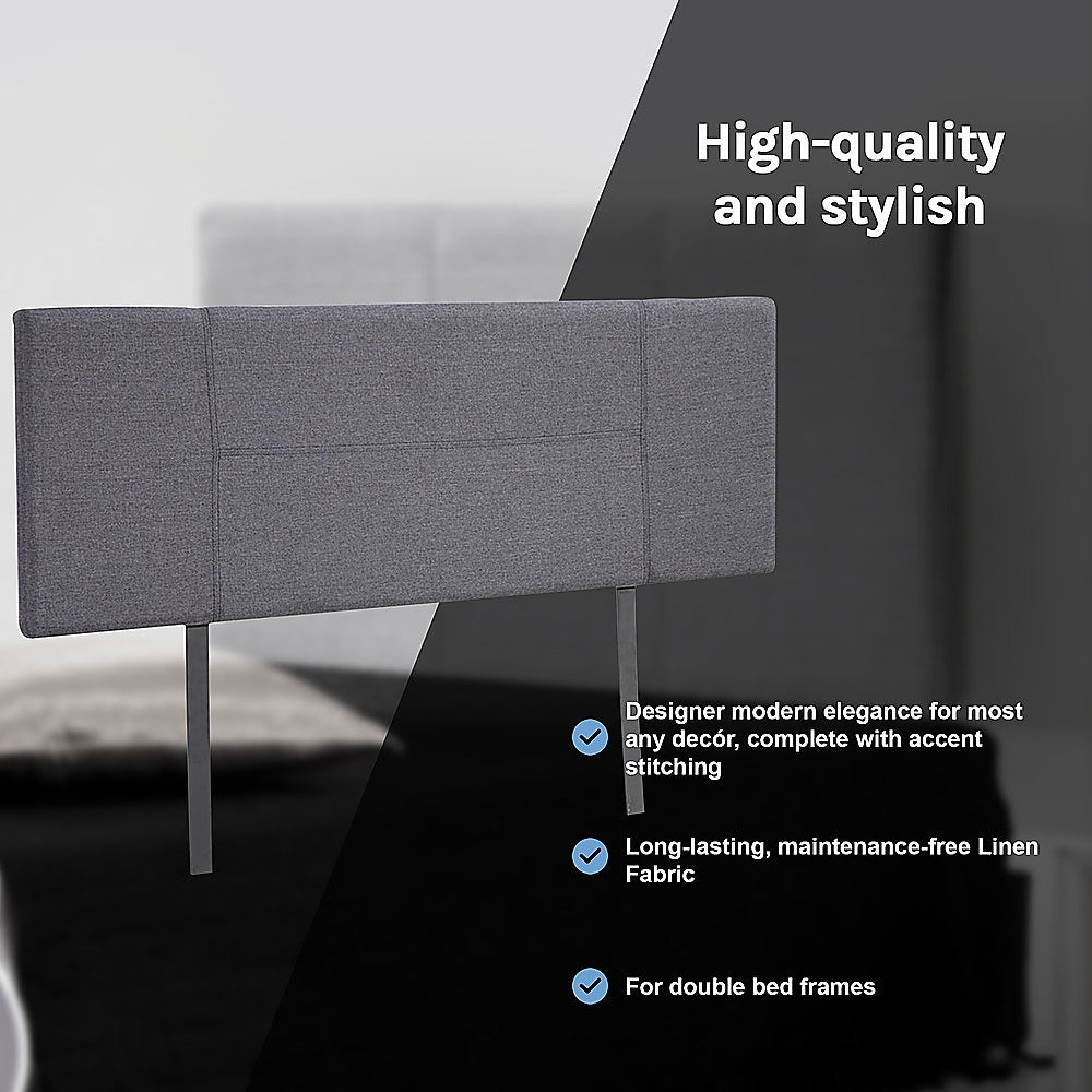 Linen Fabric Double Bed Headboard Bedhead - Grey - Cosy Abode
