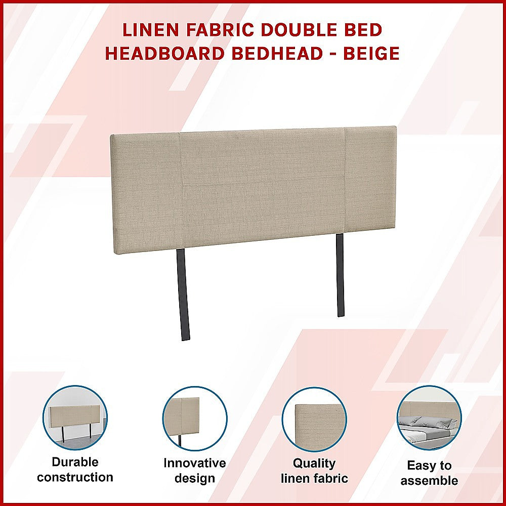 Linen Fabric Double Bed Headboard Bedhead - Beige - Cosy Abode