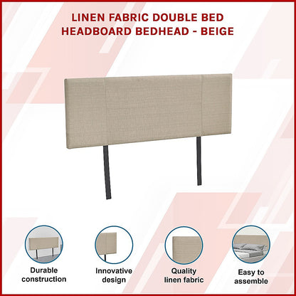 Linen Fabric Double Bed Headboard Bedhead - Beige - Cosy Abode