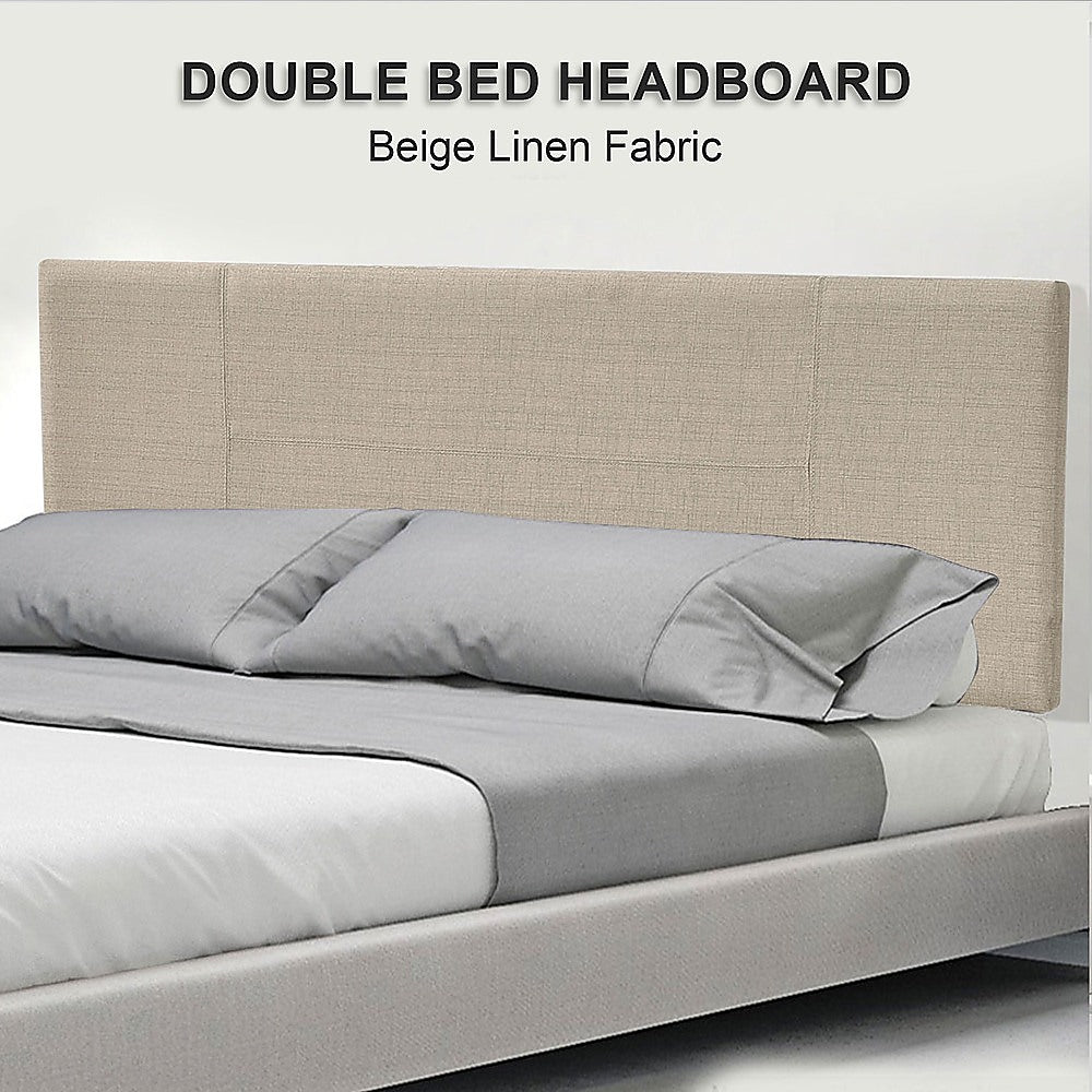 Linen Fabric Double Bed Headboard Bedhead - Beige - Cosy Abode