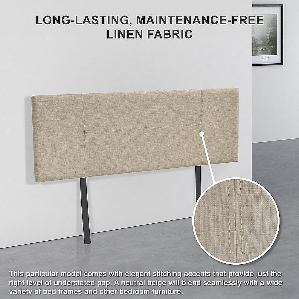 Linen Fabric Double Bed Headboard Bedhead - Beige - Cosy Abode