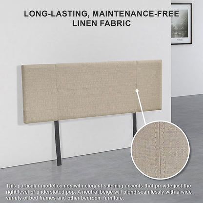 Linen Fabric Double Bed Headboard Bedhead - Beige - Cosy Abode