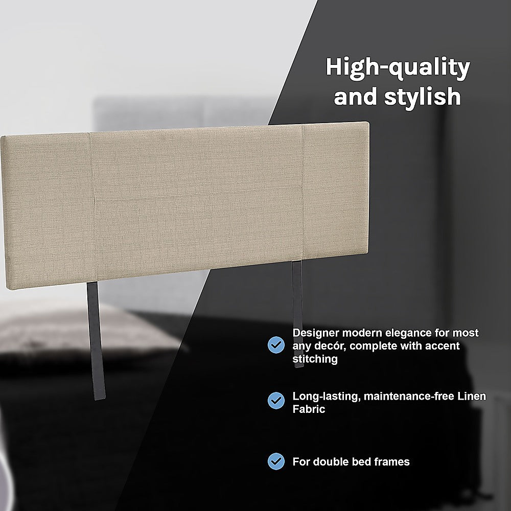 Linen Fabric Double Bed Headboard Bedhead - Beige - Cosy Abode