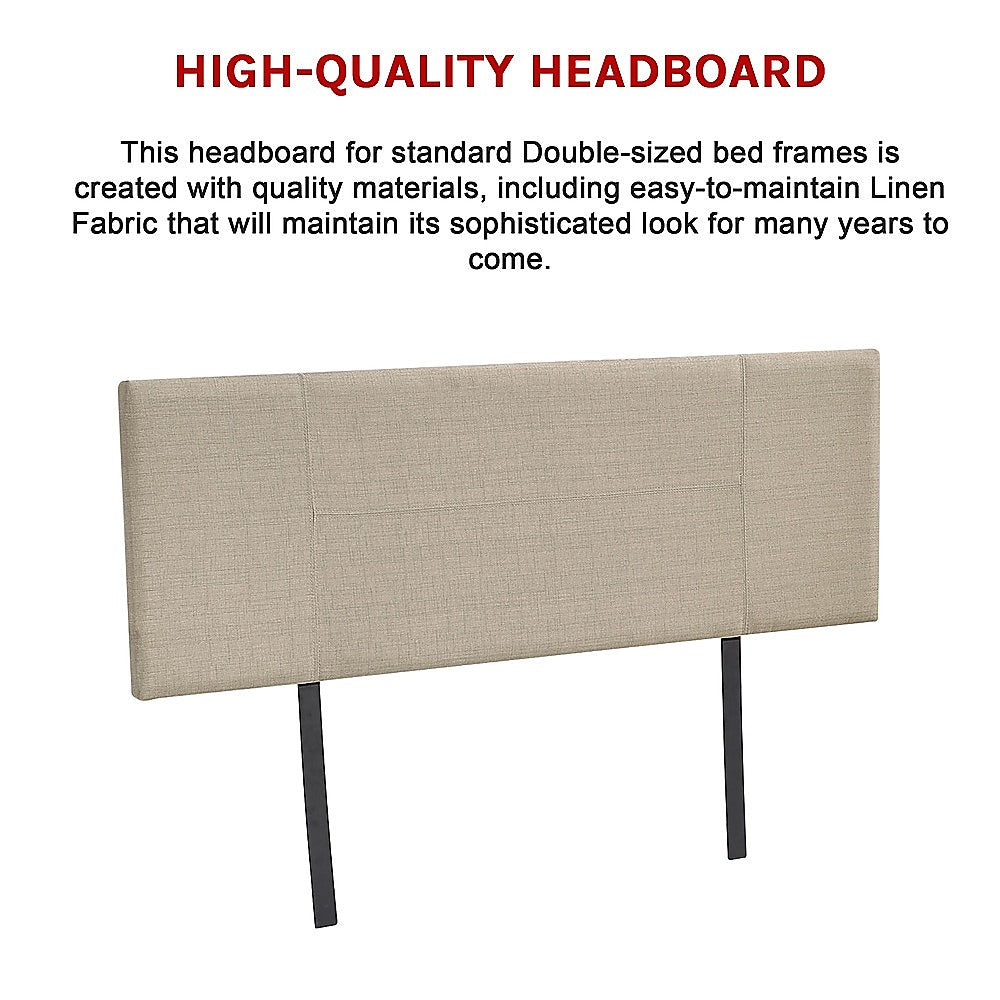 Linen Fabric Double Bed Headboard Bedhead - Beige - Cosy Abode
