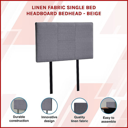Linen Fabric Single Bed Headboard Bedhead - Grey - Cosy Abode